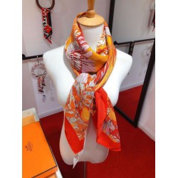 Replica Hermes Landscape Cashmere Silk Shawl 140 Orange