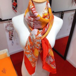 Replica Hermes Landscape Cashmere Silk Shawl 140 Orange