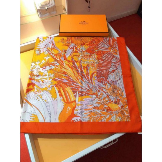 Replica Hermes Landscape Cashmere Silk Shawl 140 Orange