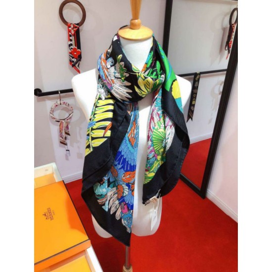 Replica Hermes Landscape Cashmere Silk Shawl 140 Black