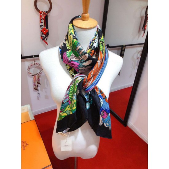 Replica Hermes Landscape Cashmere Silk Shawl 140 Black