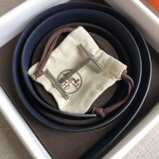 Replica Hermes H d'Ancre Reversible Belt Sapphire/Ardoise Leather