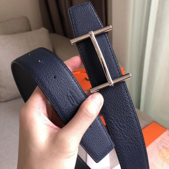 Replica Hermes H d'Ancre Reversible Belt Sapphire/Ardoise Leather
