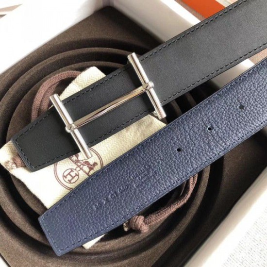 Replica Hermes H d'Ancre Reversible Belt Sapphire/Ardoise Leather