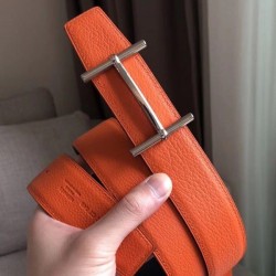 Fake Hermes H d&amp;#039;Ancre Reversible Belt Orange/Noir Leather Replica