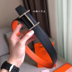 Fake Hermes H d&amp;#039;Ancre Reversible Belt Orange/Noir Leather Replica