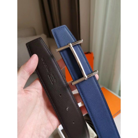 Replica Hermes H d'Ancre Reversible Belt Indigo/Black Epsom Leather