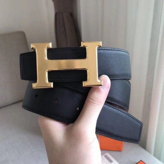 Replica Hermes H Reversible Belt Grey/Black Swift Leather