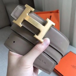 Replica Hermes H Reversible Belt Grey/Black Swift Leather
