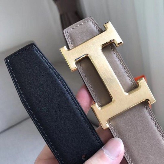 Replica Hermes H Reversible Belt Grey/Black Swift Leather