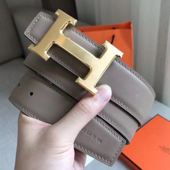 Replica Hermes H Reversible Belt Grey/Black Swift Leather