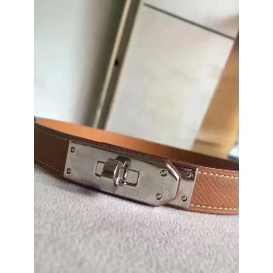 Fake Hermes Kelly Belt Brown Epsom Leather Replica