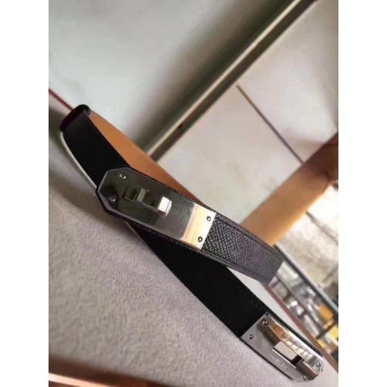 Fake Hermes Kelly Belt Black Epsom Leather Replica