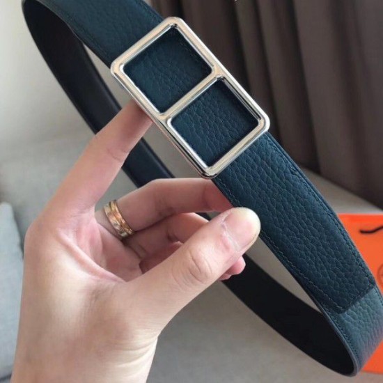 Replica Hermes Officier Reversible 38mm Belt Blue Clemence Leather Replica Hermes Officier Reversible 38mm Belt Blue Clemence Leather