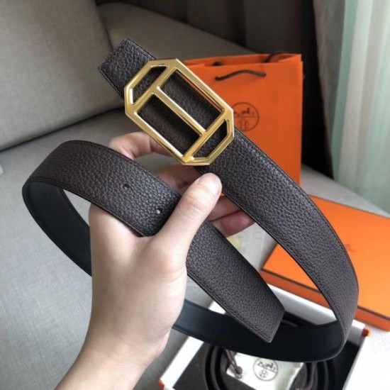 Replica Hermes Pad Reversible Belt Cafe Clemence Leather