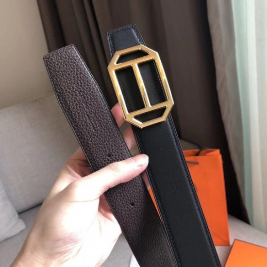 Replica Hermes Pad Reversible Belt Cafe Clemence Leather