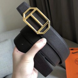 Replica Hermes Pad Reversible Belt Cafe Clemence Leather