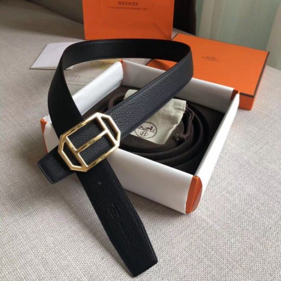 Replica Hermes Pad Reversible Belt Black Clemence Leather