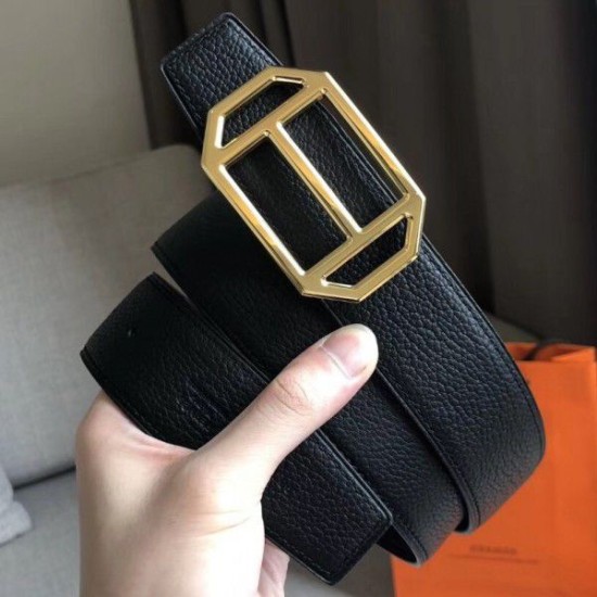 Replica Hermes Pad Reversible Belt Black Clemence Leather