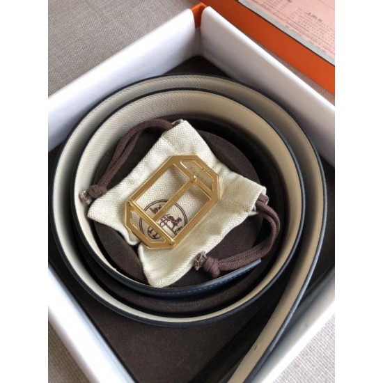 Replica Hermes Pad Reversible Belt Blue/White Epsom Leather