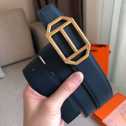 Replica Hermes Pad Reversible Belt Blue/White Epsom Leather