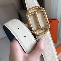 Replica Hermes Pad Reversible Belt Blue/White Epsom Leather
