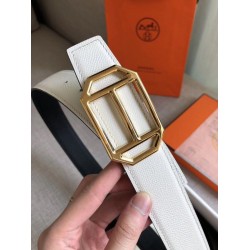 Replica Hermes Pad Reversible Belt Black/White Epsom Leather