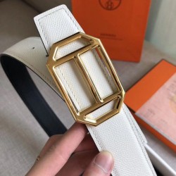 Replica Hermes Pad Reversible Belt Black/White Epsom Leather