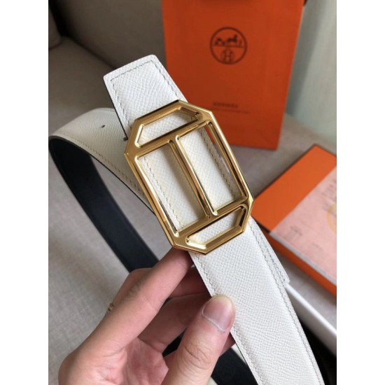 Replica Hermes Pad Reversible Belt Black/White Epsom Leather