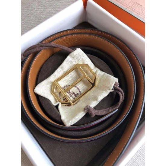 Replica Hermes Pad Reversible Belt Ruby/Brown Epsom Leather