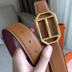 Replica Hermes Pad Reversible Belt Ruby/Brown Epsom Leather