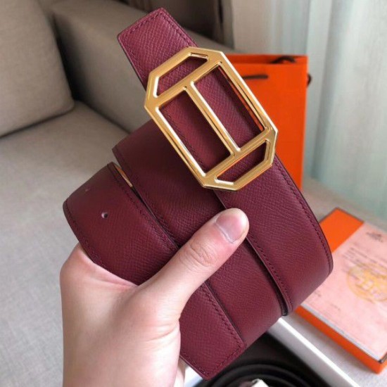 Replica Hermes Pad Reversible Belt Ruby/Brown Epsom Leather