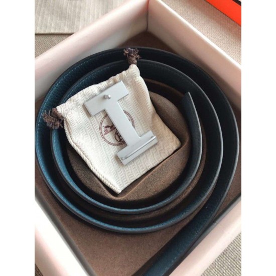 Fake Hermes Quizz 32mm Reversible Belt Blue Clemence Leather Replica