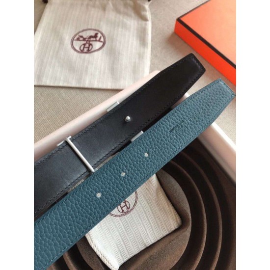 Fake Hermes Quizz 32mm Reversible Belt Blue Clemence Leather Replica