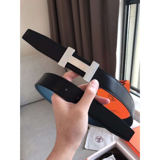 Fake Hermes Quizz 32mm Reversible Belt Blue Clemence Leather Replica