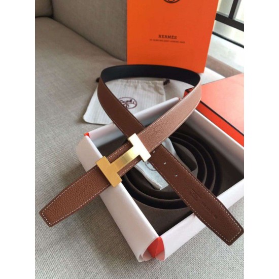 Replica Hermes Quizz 32mm Reversible Belt Brown Clemence Leather