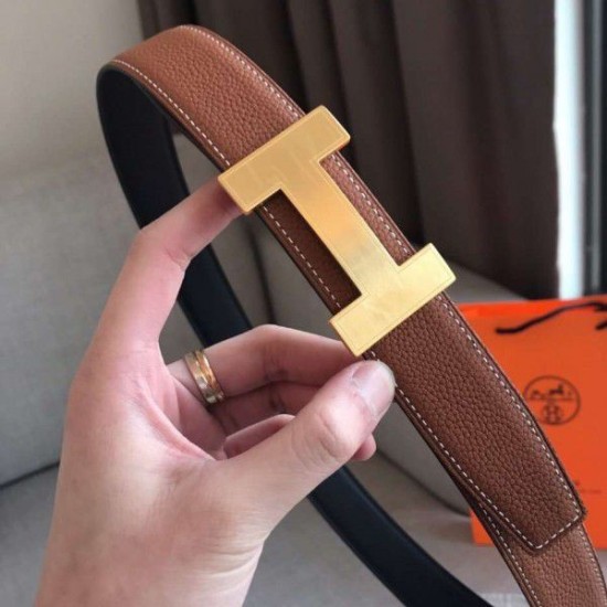 Replica Hermes Quizz 32mm Reversible Belt Brown Clemence Leather