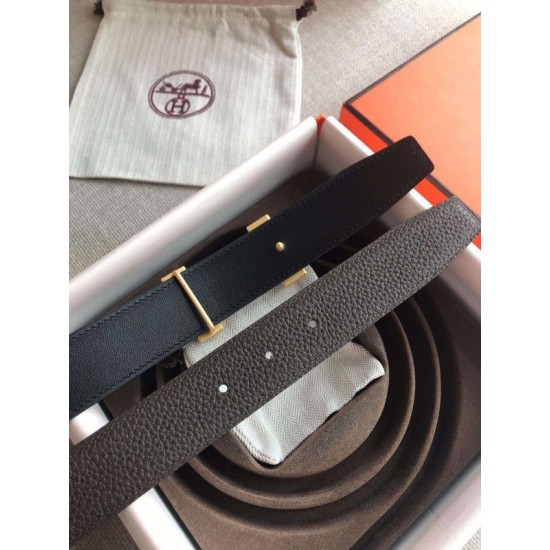 Fake Hermes Quizz 32mm Reversible Belt Cafe Clemence Leather Replica