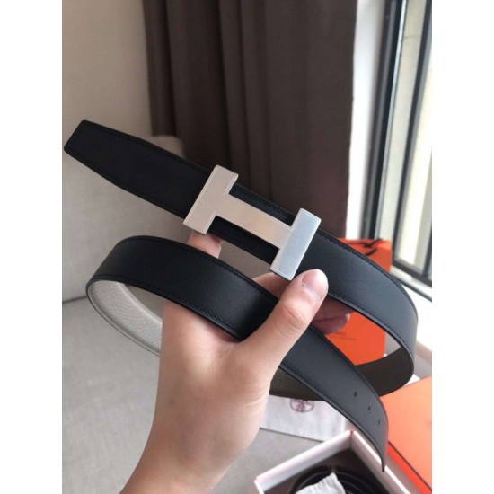 Replica Hermes Quizz 32mm Reversible Belt Grey Clemence Leather