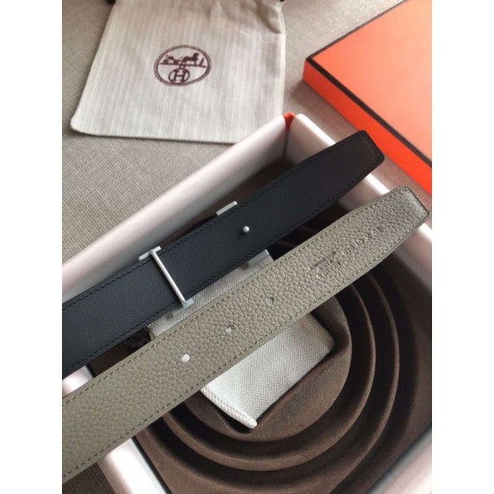 Replica Hermes Quizz 32mm Reversible Belt Grey Clemence Leather