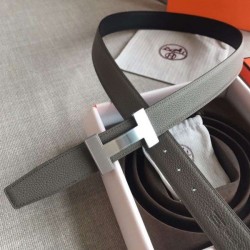 Replica Hermes Quizz 32mm Reversible Belt Grey Clemence Leather