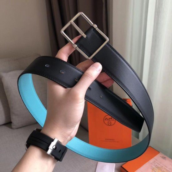 Replica Hermes Bleu Obscur Saddle 38MM Reversible Belt