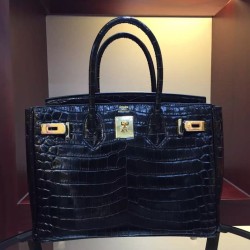 Replica Hermes Birkin 30cm 35cm Bag In Black Crocodile Leather