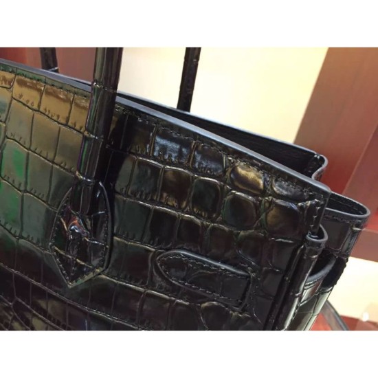 Replica Hermes Birkin 30cm 35cm Bag In Black Crocodile Leather