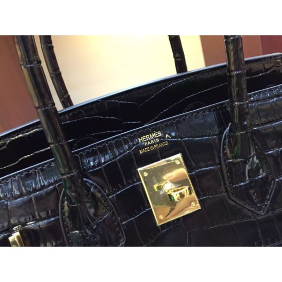 Replica Hermes Birkin 30cm 35cm Bag In Black Crocodile Leather
