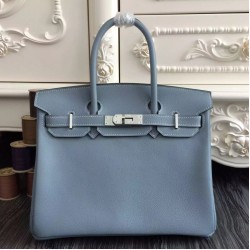 Fake Hermes Birkin 30cm 35cm Bag In Blue Lin Clemence Leather Replica