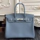 Fake Hermes Birkin 30cm 35cm Bag In Blue Lin Clemence Leather Replica