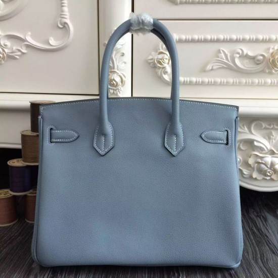 Fake Hermes Birkin 30cm 35cm Bag In Blue Lin Clemence Leather Replica