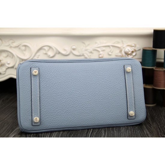 Fake Hermes Birkin 30cm 35cm Bag In Blue Lin Clemence Leather Replica
