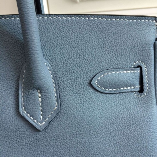 Fake Hermes Birkin 30cm 35cm Bag In Blue Lin Clemence Leather Replica